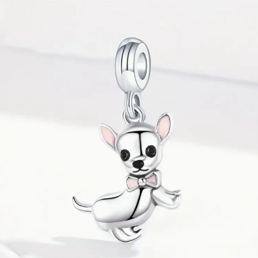 Cute Enamel Pink Bow Tie Puppy Doggy Women's Fashion Bracelet charm 1"